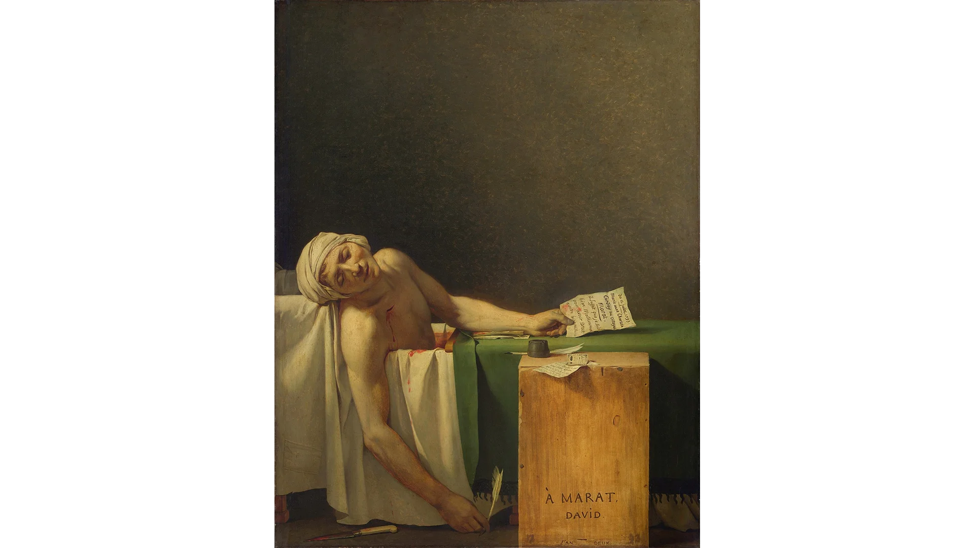 Fotolavastus Jacques-Louis Davidi maalist „Marat' surm"