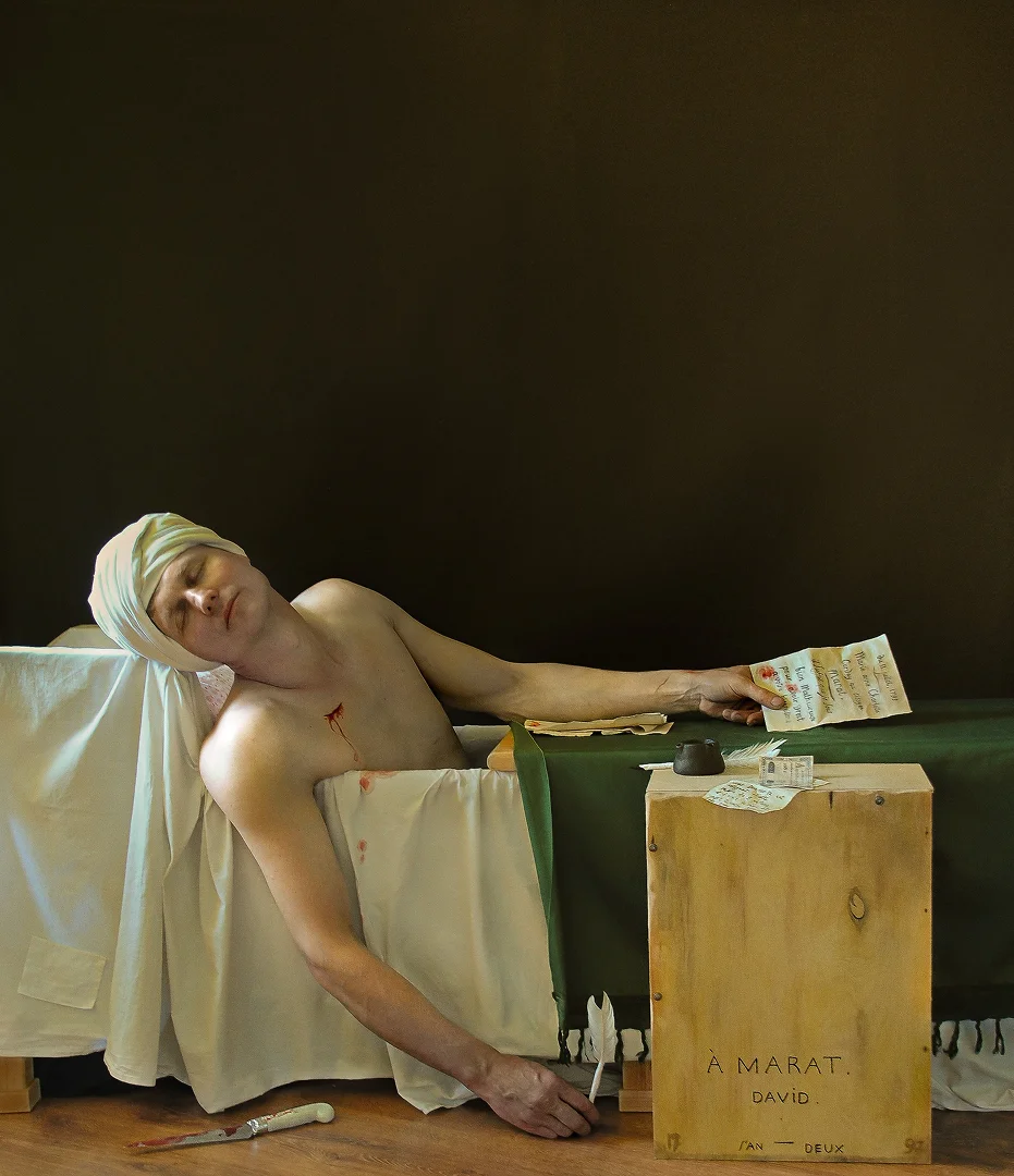 Fotolavastus Jacques-Louis Davidi maalist „Marat' surm"