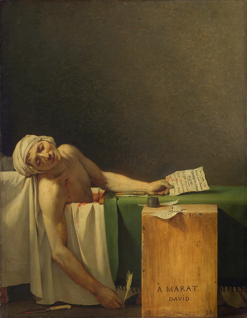 Fotolavastus Jacques-Louis Davidi maalist „Marat' surm"